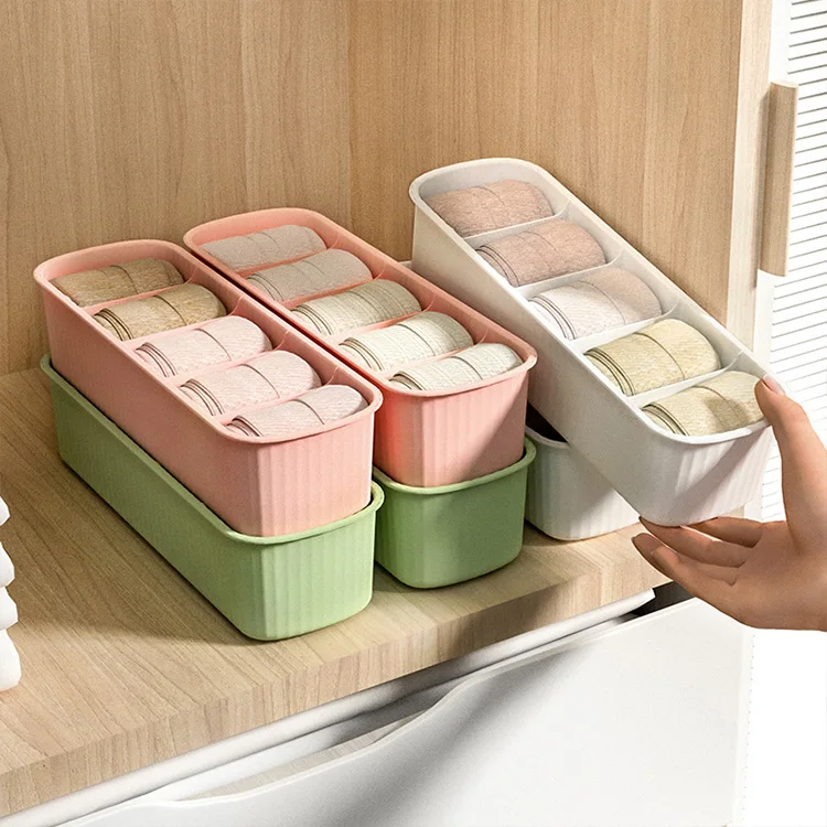 Household wardrobe drawer type underwear striped design plastic 5 compartment socks storage box