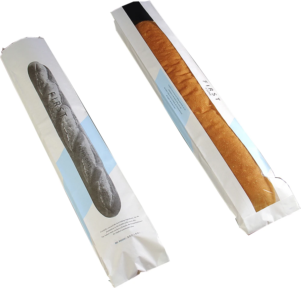 grease proof Kraft baguette bread packaging paper bag with window