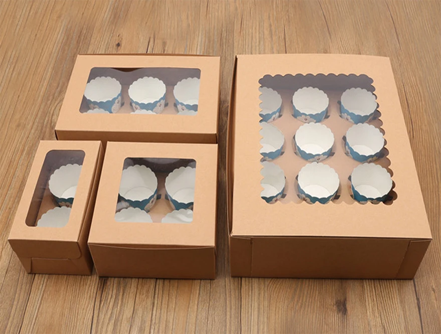 Hotselling Cheap Paper Boxes Unique Elegant Folding Mini Packaging Food Grade Kraft Paper Cake Packaging Box PVC Window