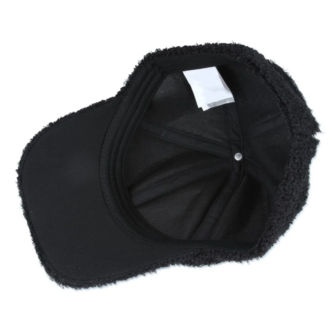 Teddy Velvet Sporty Baseball Cap with Velcro Tail Cute Warm Design Embroidered Fruit and Letter Pattern Puff Printing