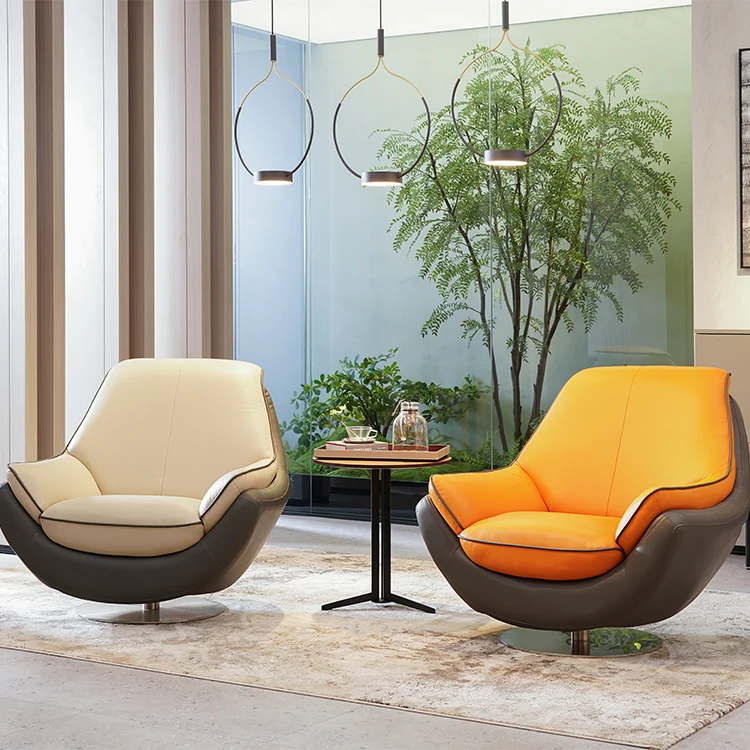Four colors optional genuine leather swivel 360 degrees rotation leisure corner sofas for small spaces