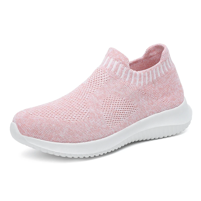 Custom Breathable Light Weight Running Walking Shoes with Logo Women Fashion Slip on Style Knitting Sneakers