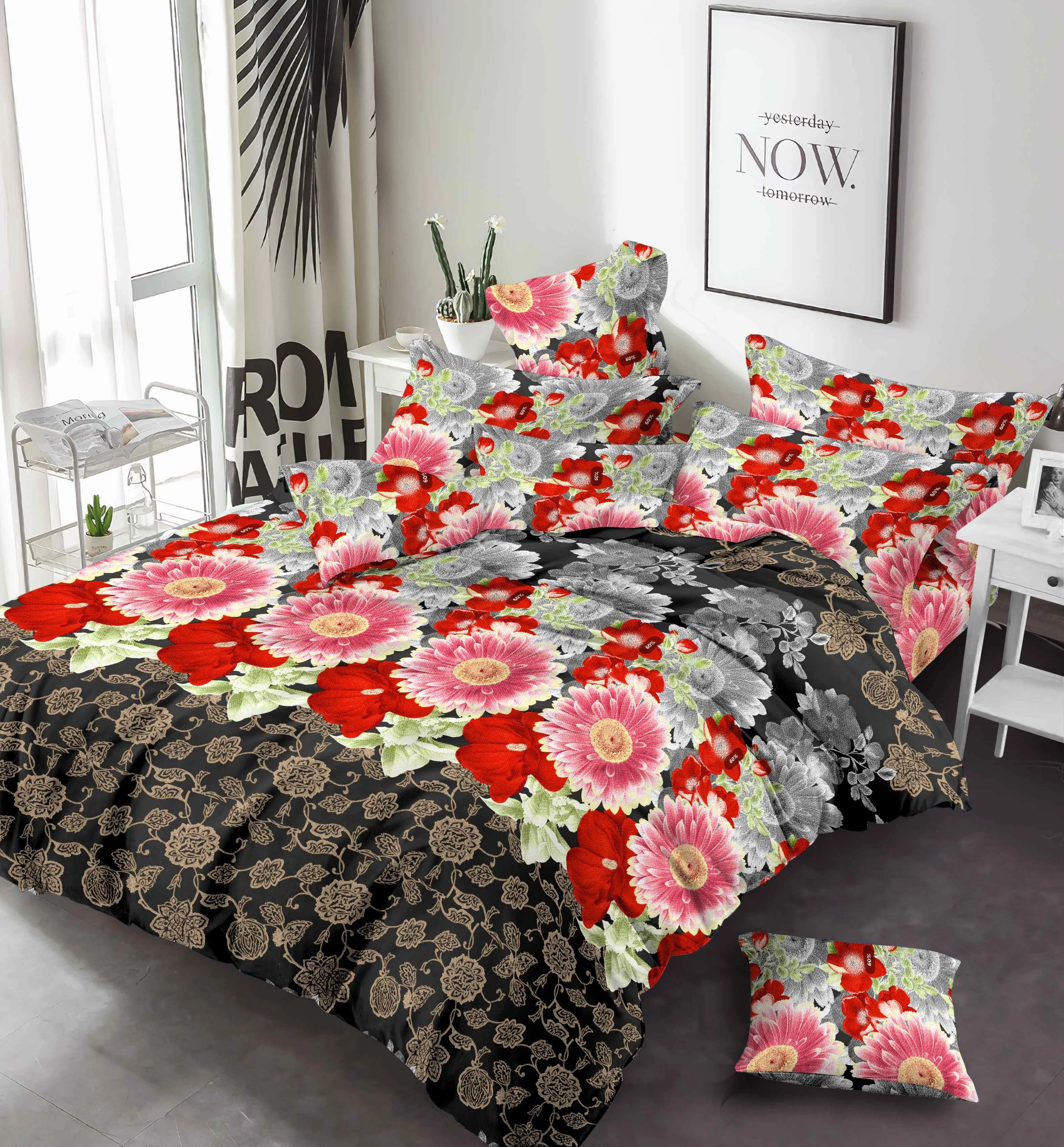 Hot sale 100% Polyester Printed White Black Color Heart Love designs Bed Sheet Bedroom Bedding sheet set for bedding