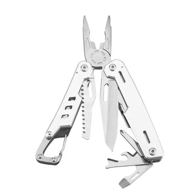 Innovative Foldable Multi-Tool with Carabiner Big Knife Can Opener Rope Cutter Flat Screwdriver Pliers Blade File Saw Blade