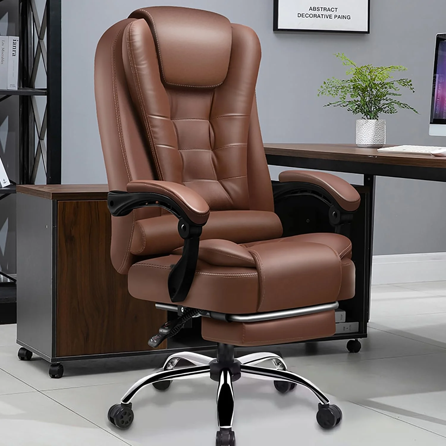 Home Computer Chairs Office Chairs Big and Tall Desk furniture Ergonomic High Back Support nylon base Computer Desk Chair Brown