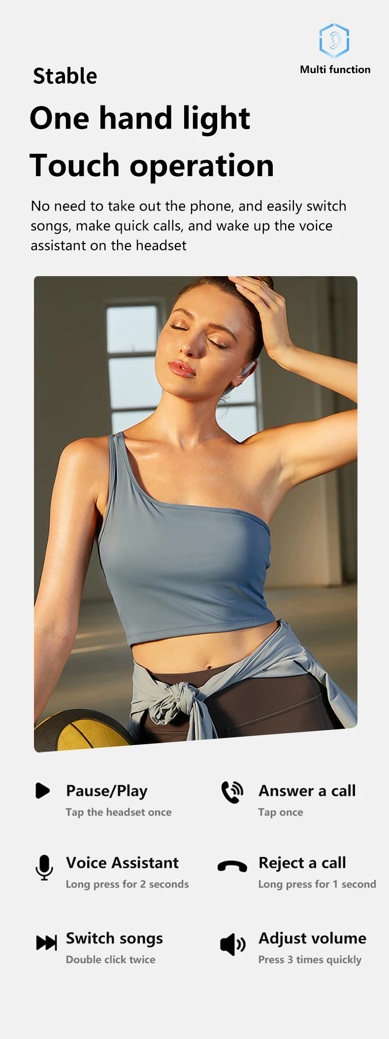 A520 TWS Wireless Earphones Sport Headphone Bluetooth 5.3 Smart Touch HiFI 9D Stereo Waterproof Ear Hook Headset  hearing aid