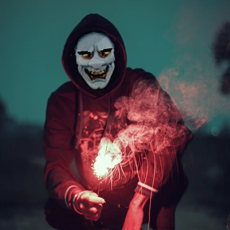 LED Light-Up Halloween App-Controlled EI Wire Mask Glowing Face Transforming Masks for Party Lighting