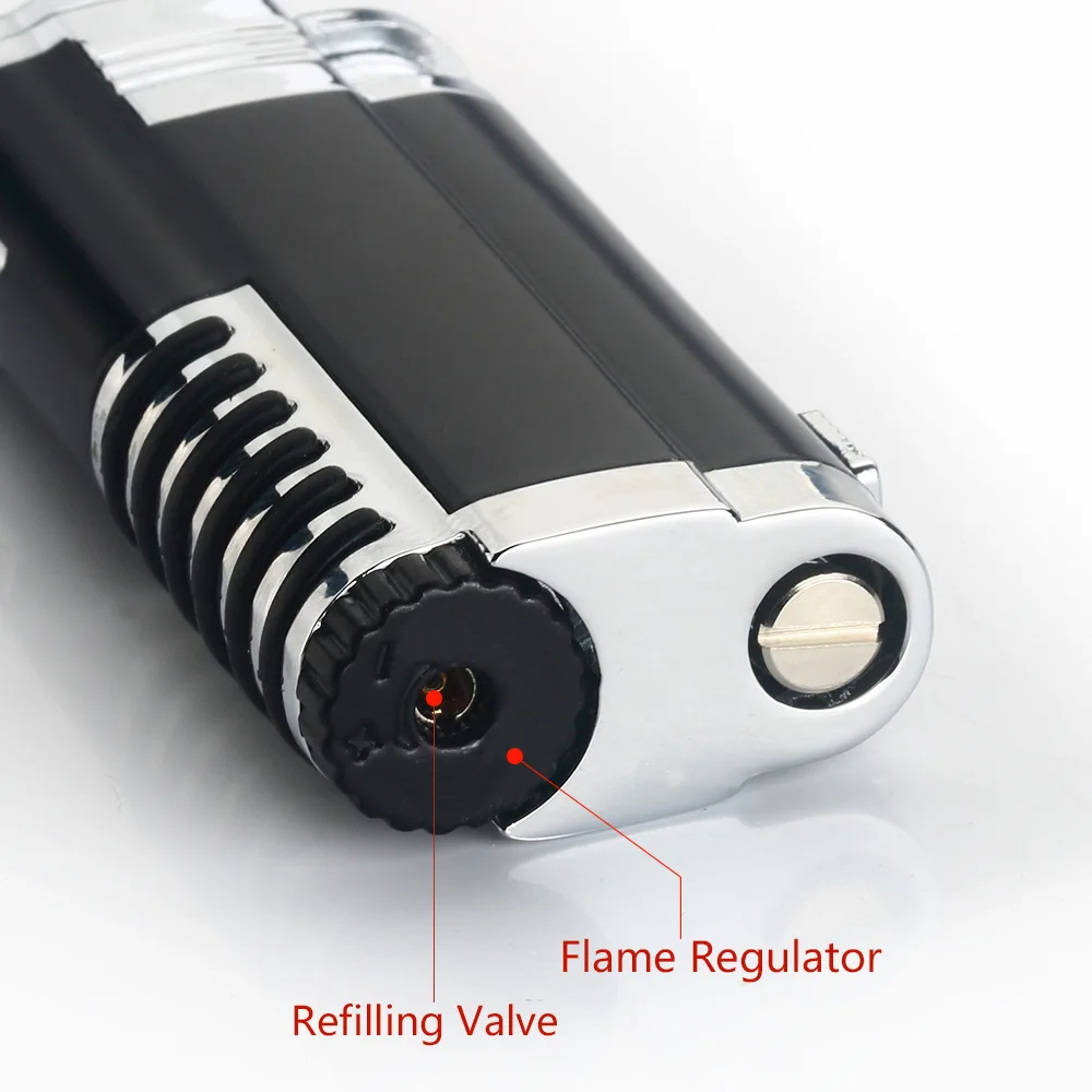 Metal custom inflatable torch lighter triple jet flame cigar lighter with cigar knife/refillable butane gas lighter