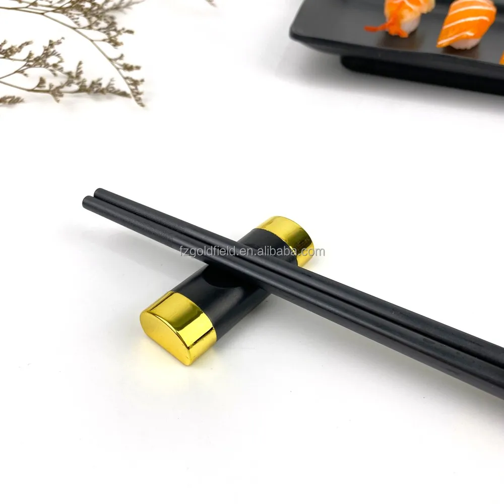 Dishwasher safe Wholesale Reusable 5prs  Black PPS Chopsticks   Chinese Dragon Pattern  Set With 5pcs Melamine  holder