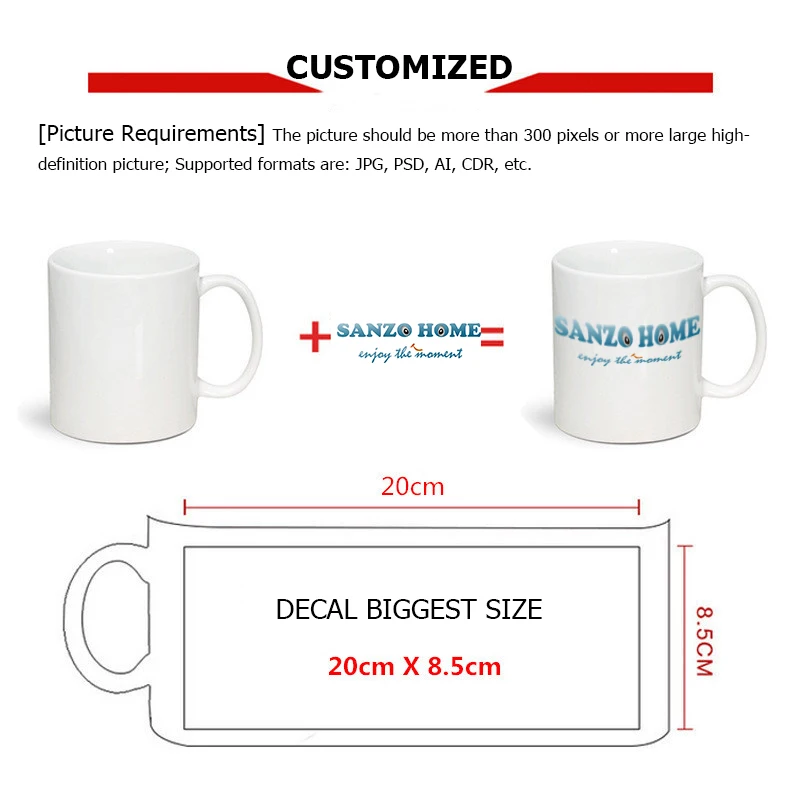 13oz  Logo White Sublimation Porcelain Custom Logo Printed Ceramic Milk Coffee Mug