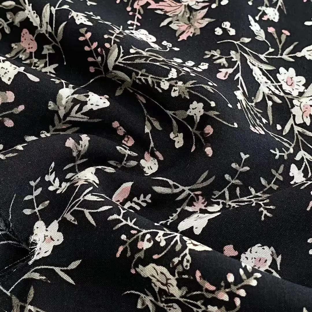 Rayon printed good price low 100% viscose fabric for women garmen