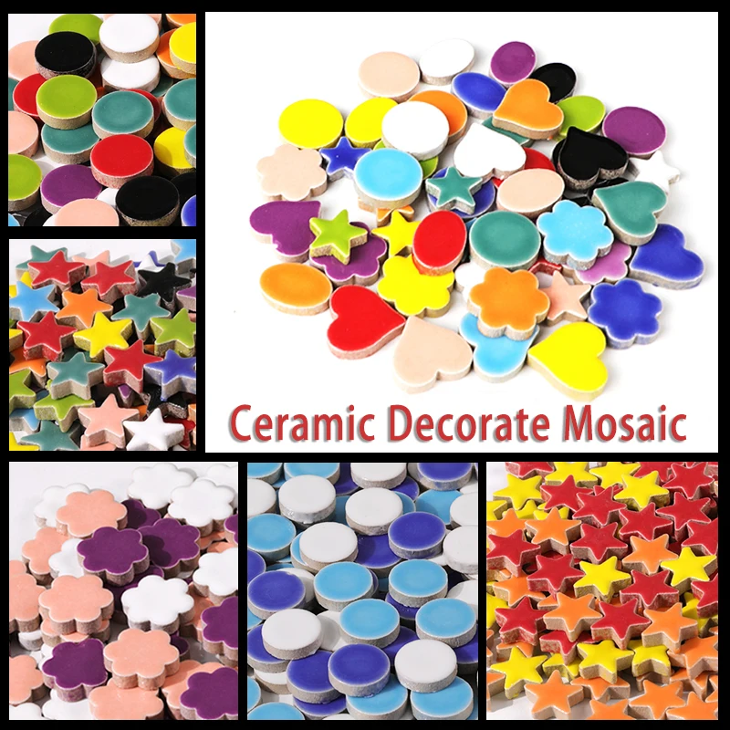 Mix Color Irregular Ceramic Mosaic Tiles Star Round Flower Ellipse Shaped DIY Making Stones for Craft Hobby Art Wall Decoration