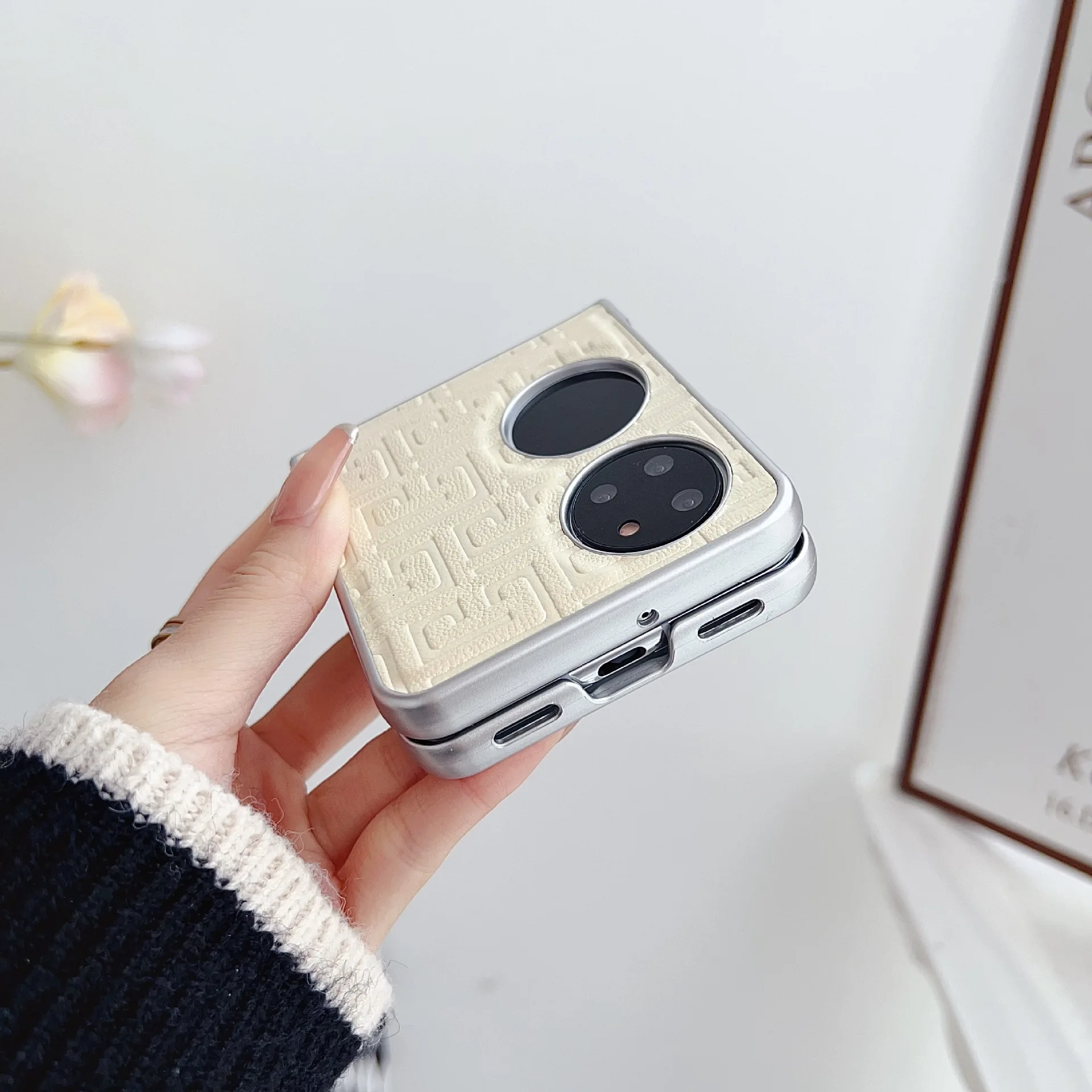 Metallic Paint Shining Geometry Grain pu Leather Phone Case For Huawei P50 Pocket 2 Foldable Leather Phone Case For Pocket 2