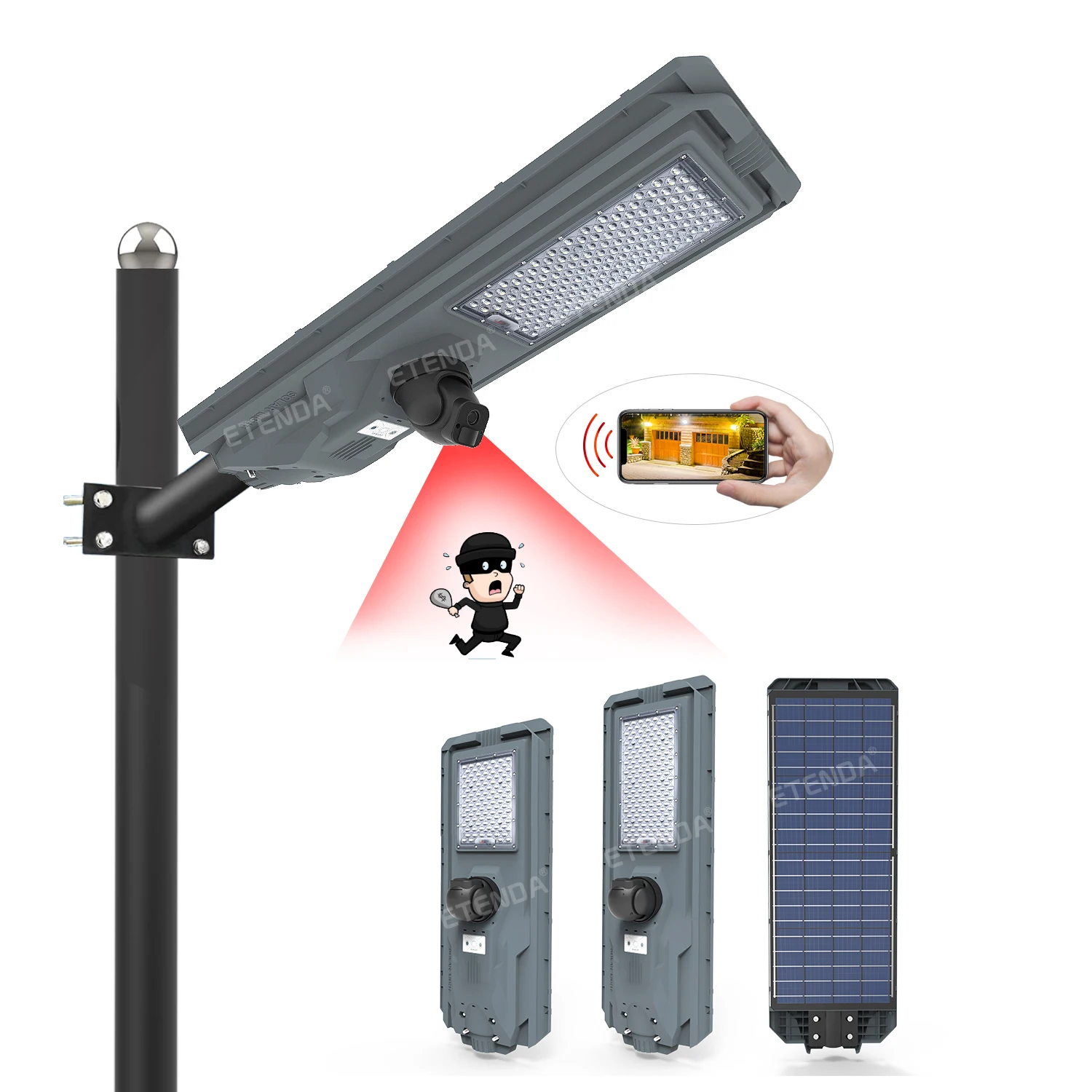 Solar Lights With CCTV Camera In Smart Cities 1200W Led All In One Solar Street Light With Remote