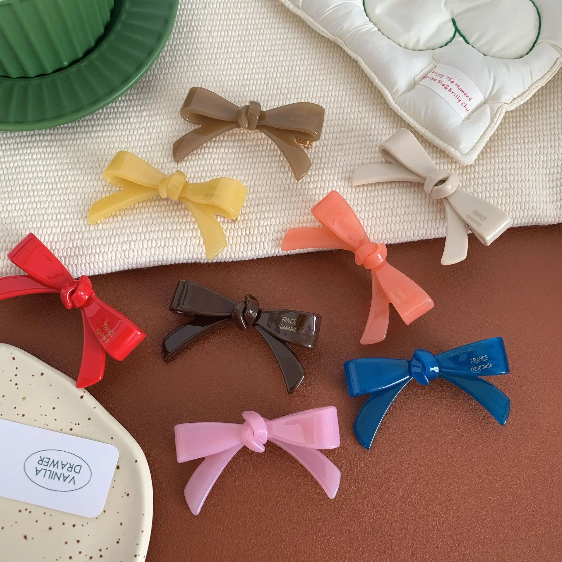 2024 spring and summer acrylic custom acetate material bow shape metal clip sweet side clip hair accessories bow hair clip