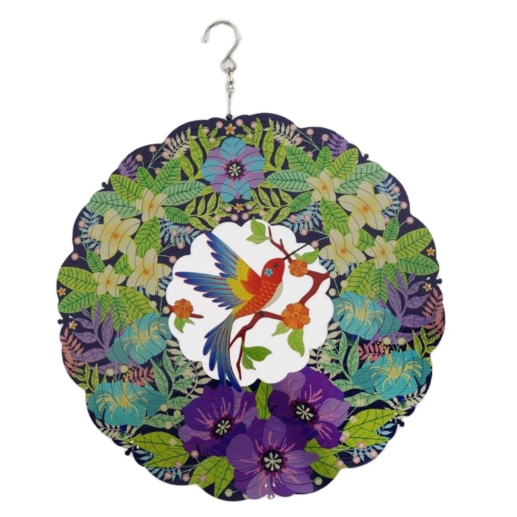 Hourpark Outdoor Garden Ornaments Hummingbird Rotating Animal 12inch Hanging 3D Wind Spinners