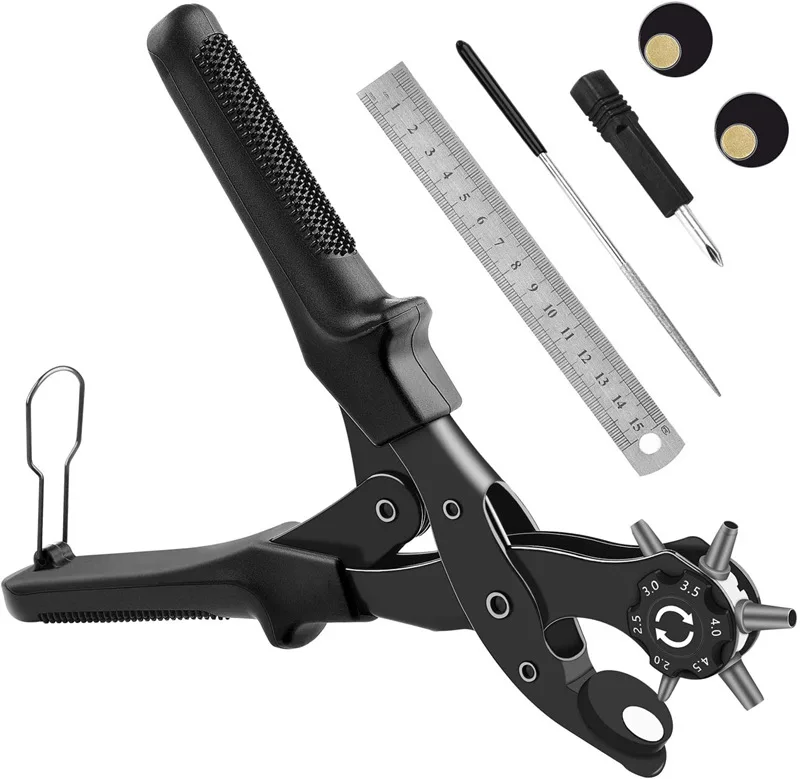 Revolving Leather Punch Plier Punch Hole Tool Puncher for Belt Saddle Watch Bands Strap Shoe Fabric Paper working Leathercraft