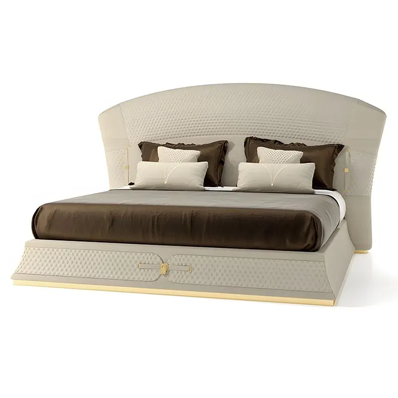 Furnistyle Luxury Big Headboard Double King Size Bed With Pu Leather Modern Style Soft Leather Storage Bed