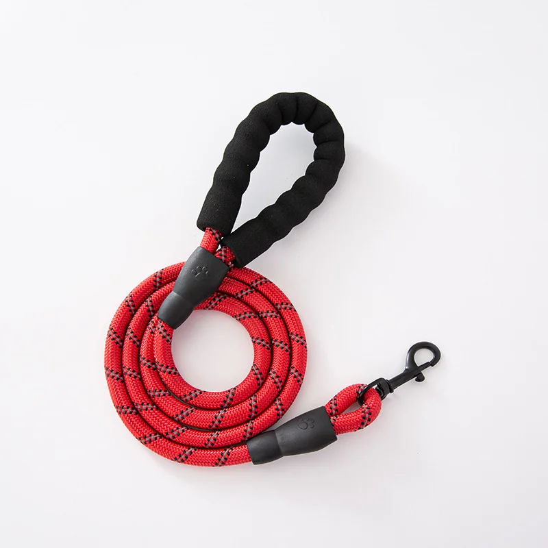Strong Rope Dog Leash Reflective Threads Strong Durable Polyester Dog Leash with Padded Handle for Medium Large Dogs