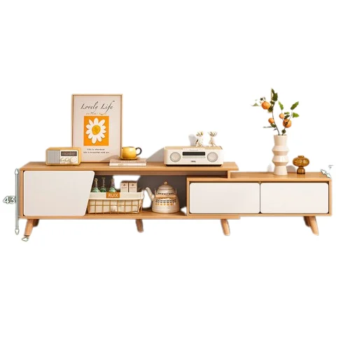 Simple modern small apartment TV cabinet living room solid wood leg coffee table Nordic telescopic TV cabinet combination