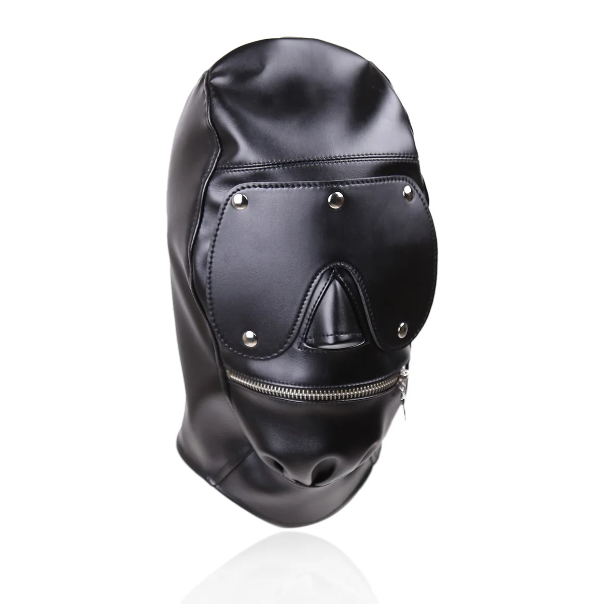 Ninghao BDSM Sex Hood Head Zippered Extreme Bondage Restraints Blindfold Fetish Fantasies For Men Black Faux Leather