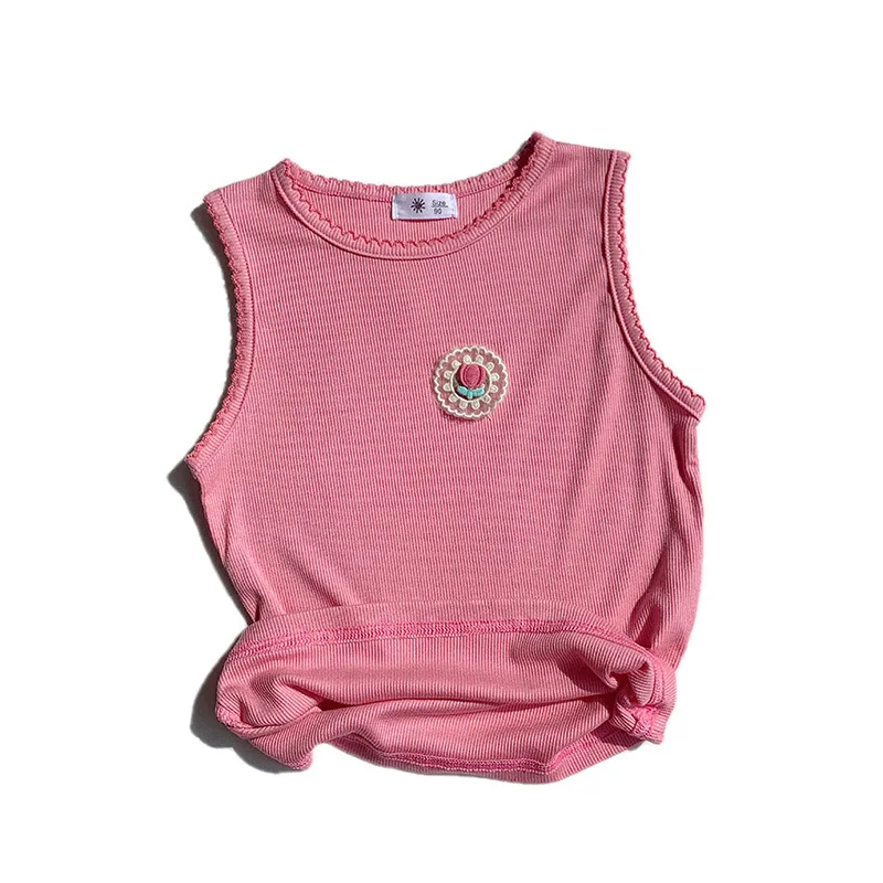 2024 Newest Fashion Summer Children Blouses Short Sleeveless Cotton Knitted Baby Girl T-shirt