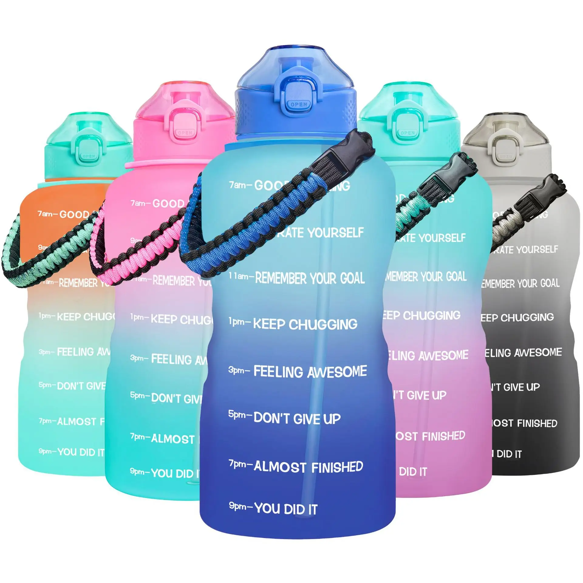 Gym and Outdoor Sports BPA Free Large Reusable Leakproof 3.8L Water Jug Sipper Water Bottle with Time Marker and Straw