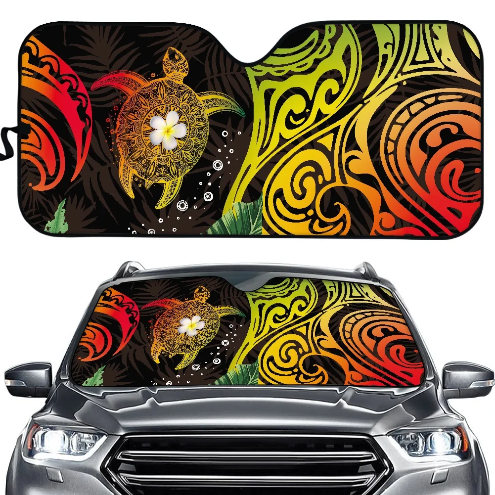 Car Windscreen Sunshade Polynesian Traditional Tribe With Hawaiian Sea Turtle Printed Car Front Glass Protector Auto Sun Visor