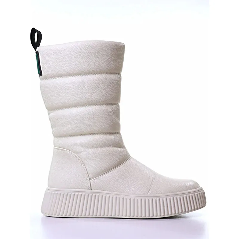 Genuine leather warmly snow boots plush lining winter rain boots