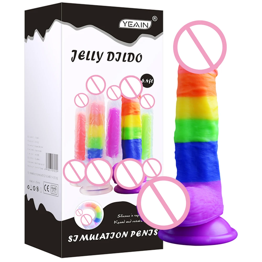 
New Design Gay Lesbian Masturbation Adult Toy Realistic Dildo Penis Sucking Cup Colorful Rainbow Sex Dildo for Female Vibrator 