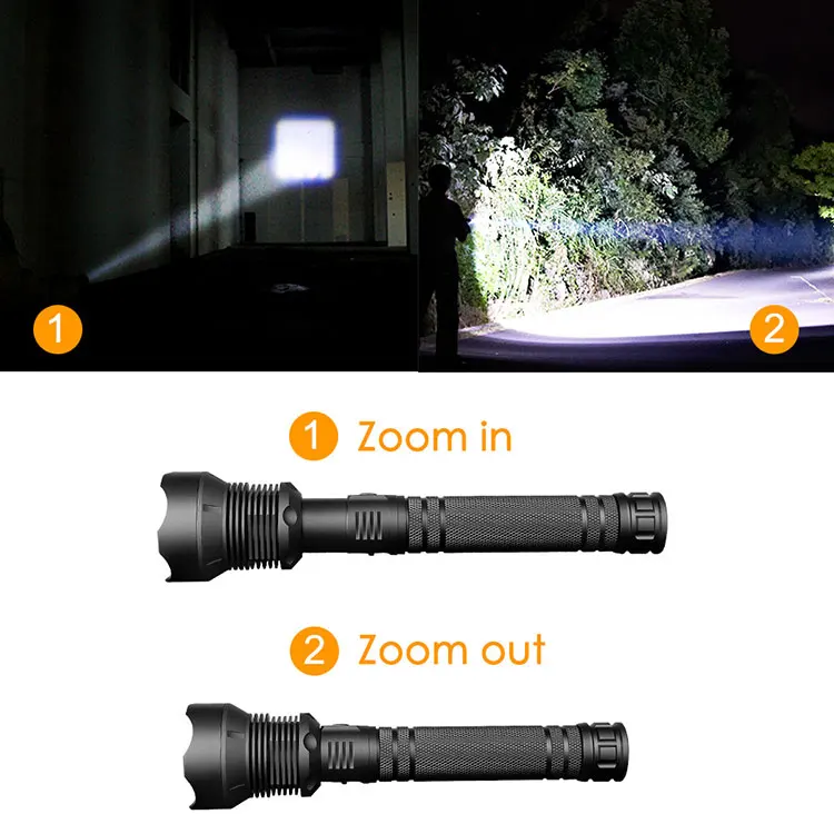 
Rotary Telescopic Zoom High 2000 Lumen Led Flashlight, Portable High Powerful Usb Rechargeable LED Tactical XHP70 Flashlight 