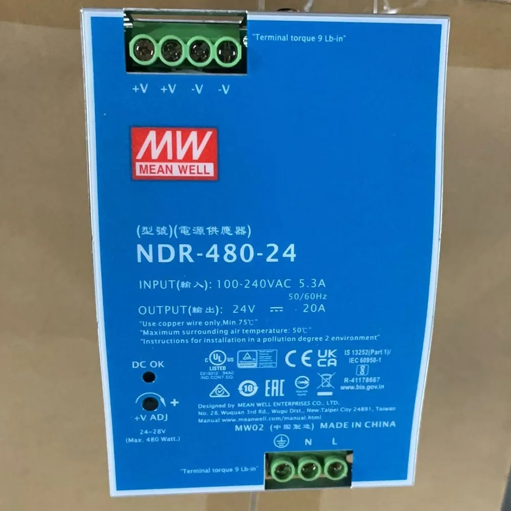 Meanwell 480 Вт тонкий импульсный источник питания 24 В 20 А NDR-480-24 одиночная Выходная промышленная DIN-рейка NDR48048