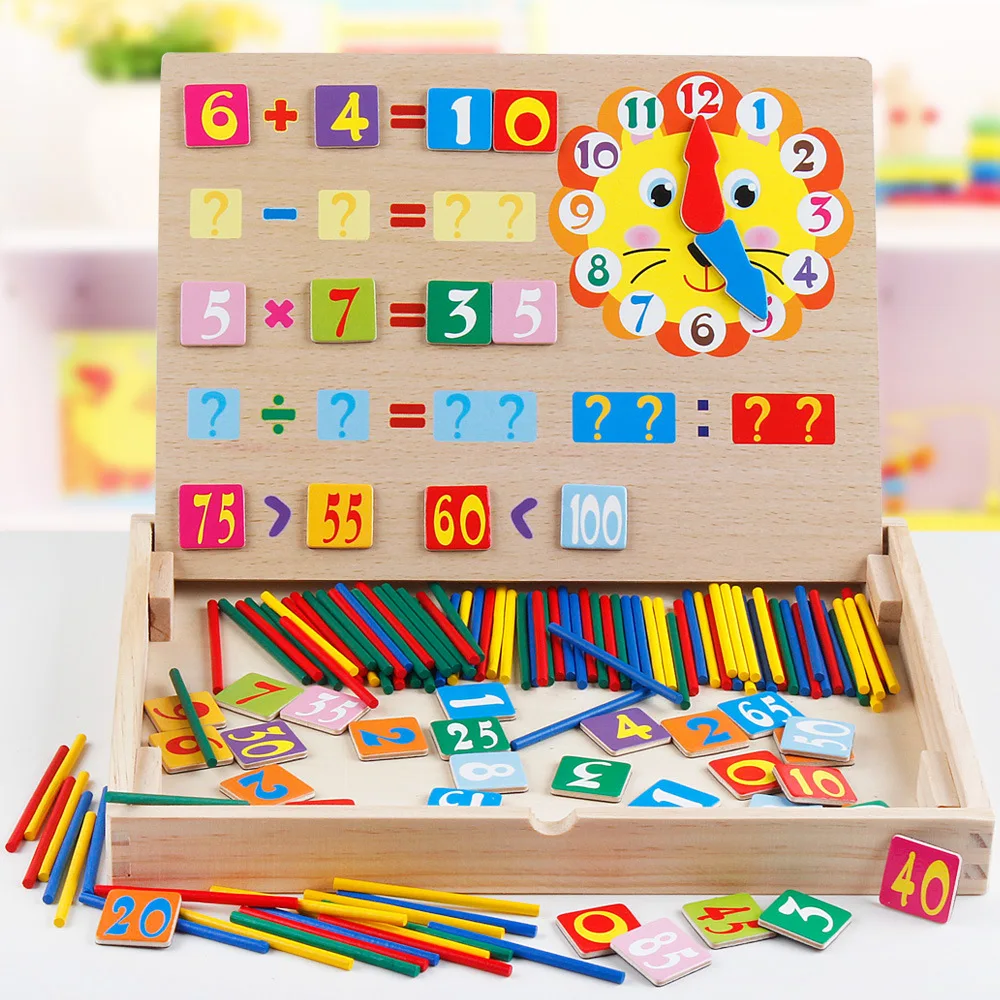 
Go to school gift Blackboard Counting Stick Clock Wooden Counting Math Game Box 