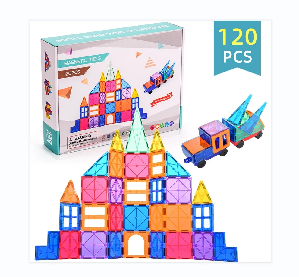 120 pcs Magnetic Tiles 3D Magnetic Building Blocks, Educational Construction Magnet Toys Creative STEM Learning Gifts baby toys