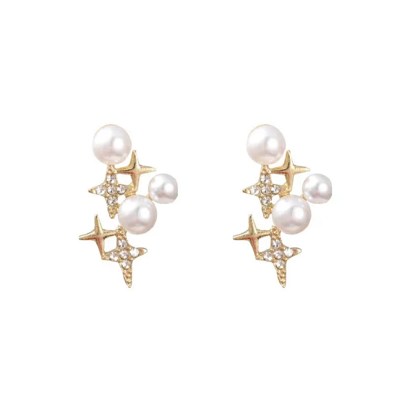 Korean Small Cute Star Rhinestone Pearl Stud Earrings For Women 2021 New Fashion Creative Jewelry Wholesale