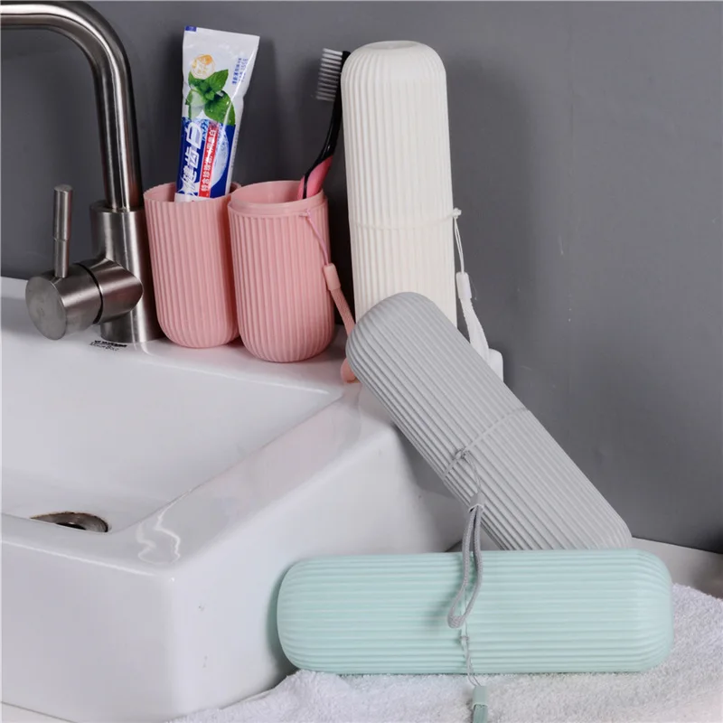 Travel Toothbrush Case Vertical Stripe Portable Mouthwash Cup Brushing Cup Wash Cup Toothware Box Toothpaste Storage Tube