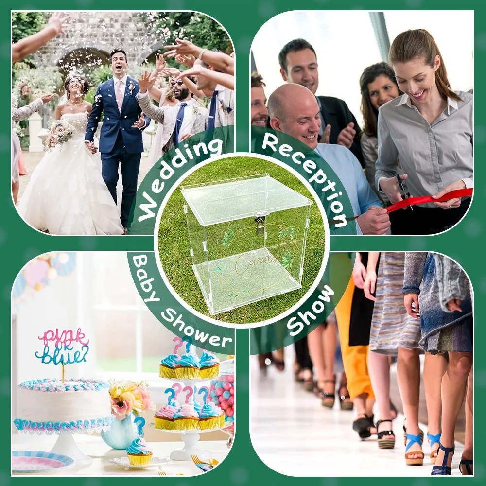 Ourwarm Money Gift Custom Reception Invitation Box Lock Wishing Well Acrylic Wedding Box for Cards