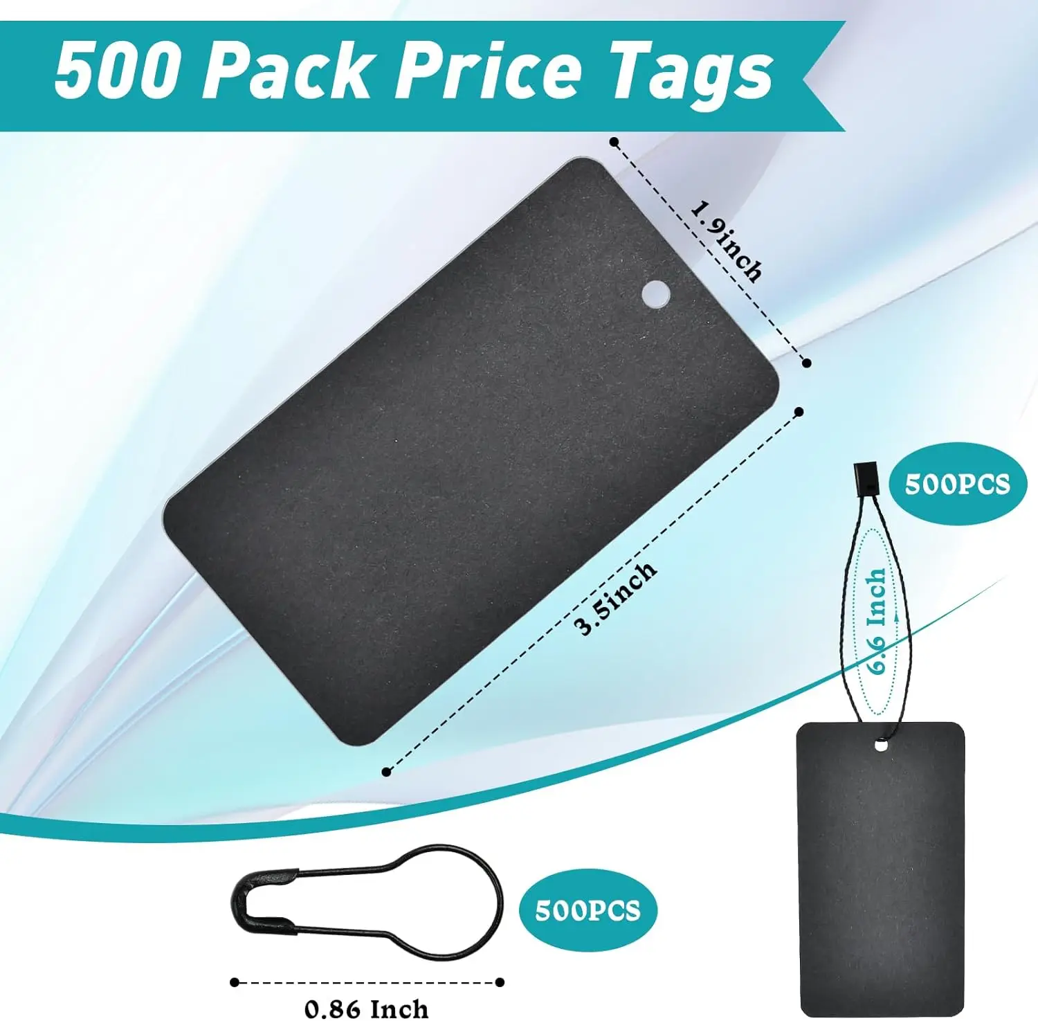500 Set Black Price Tags with String  Writable Label Hang Tagwith Safety Pins