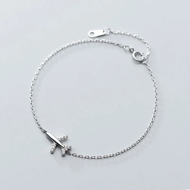 Creative design s925 silver cubic zirconia aircraft pendant bracelet for women girls gifts