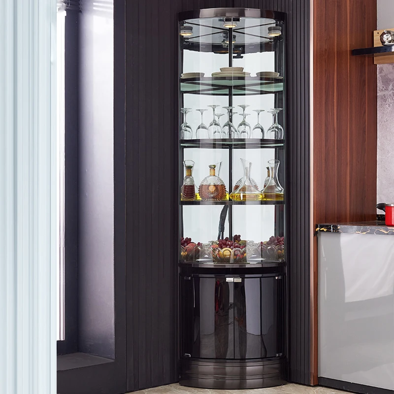 Modern living room stainless steel metal frame wine display cabinet Luxury Double door glass corner bar wine storage cabinet