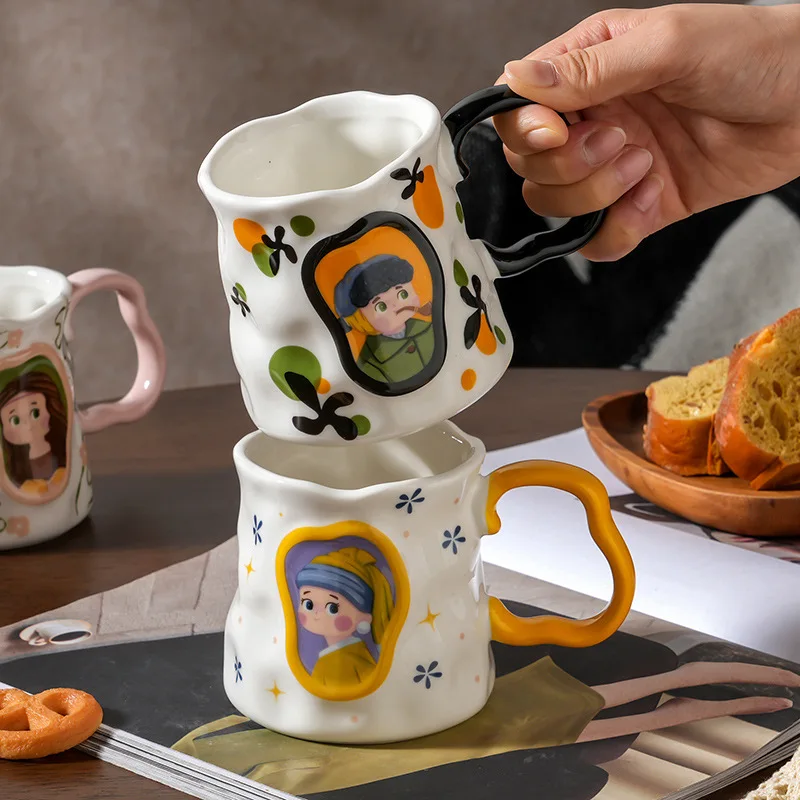 Нерегулярные керамические чайные чашки для воды кофейная кружка молока новая ретро-380 мл всемирно известная живопись винтажная керамическая чашка