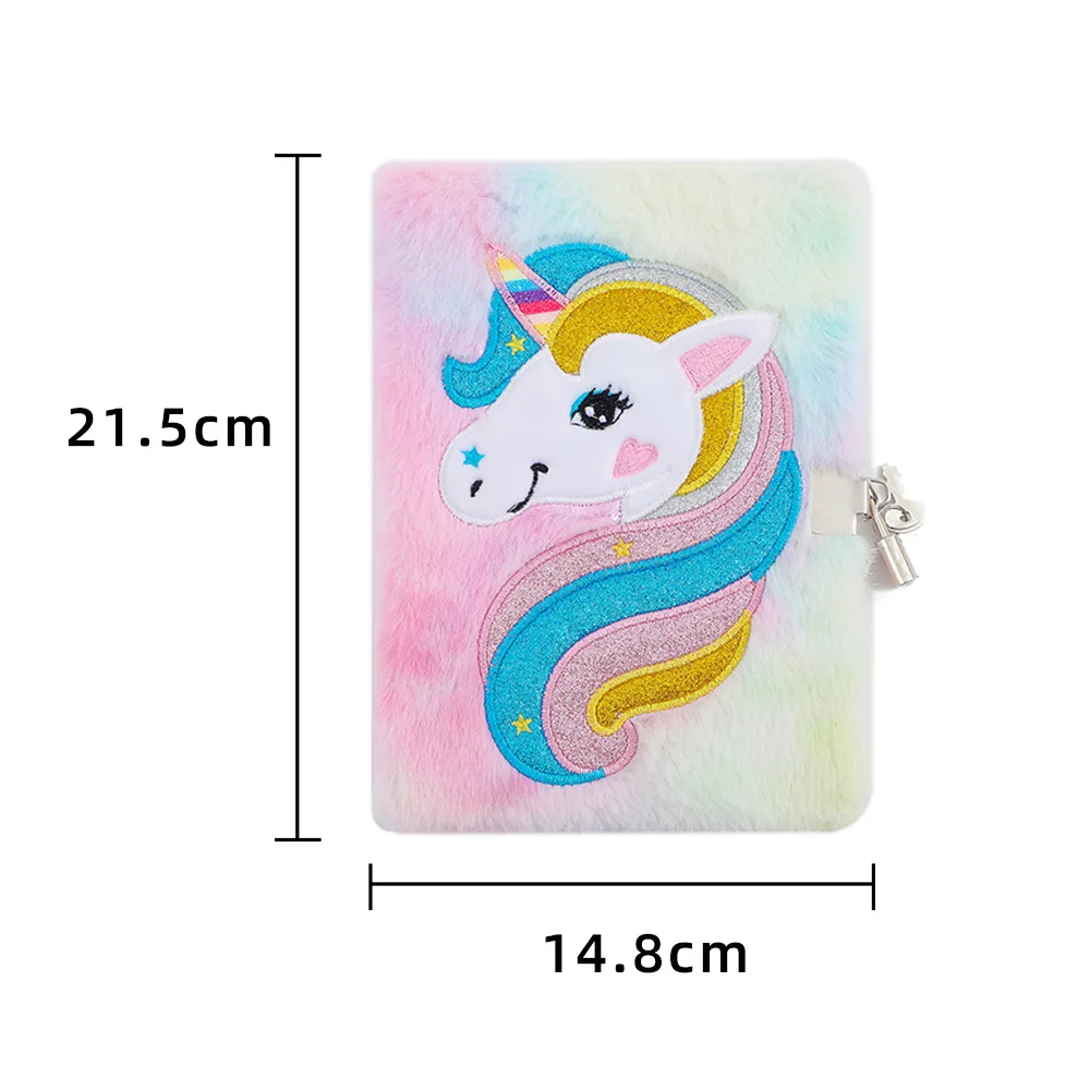 Eco Friendly Children Office Stationery Cute Stuffed Animal Unicorn Notebook With A Lock For School Student