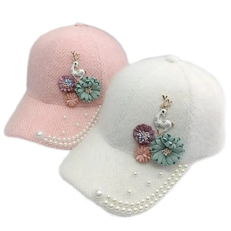 Fall And Winter Handmade Korean Pearl Outdoor Thickening Warm 6 Panel Vintage Designer Sports Fashion Baseball Caps