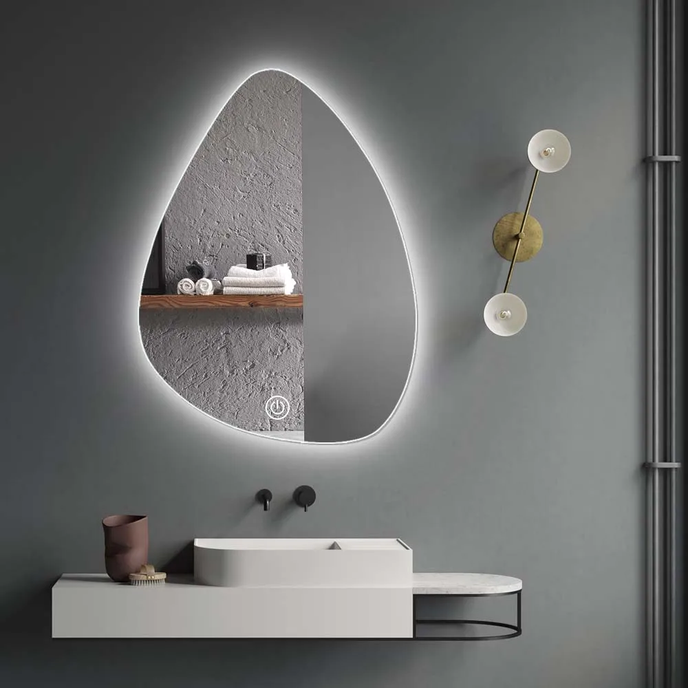 Frameless Irregular Bathroom Mirror With Led Light Touch Sensor Wall Mounted Smart Mirror