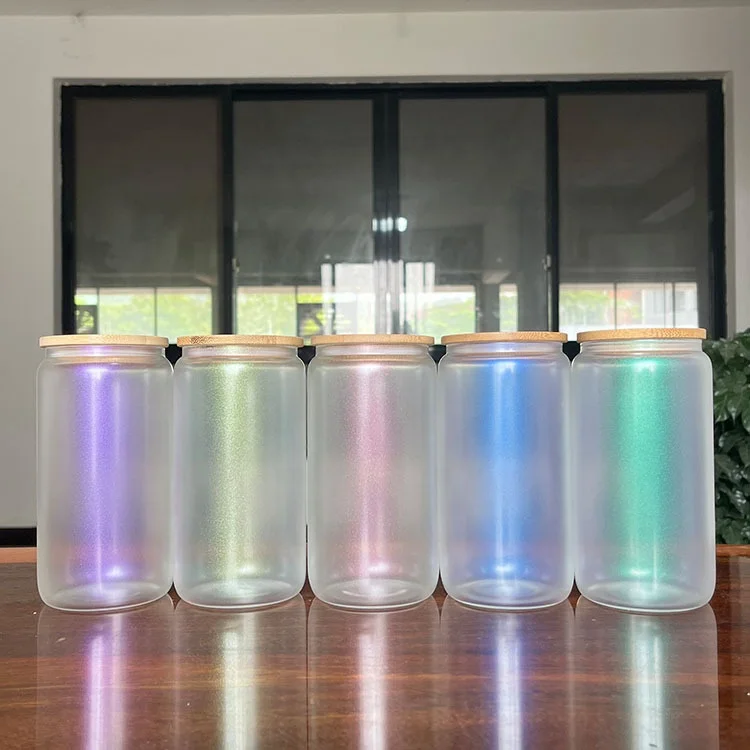 US Warehouse New Arrivals Sublimation Color Glass Cup Frosted Gradient Bamboo Lid Drinking Water Straight Tumbler Mug