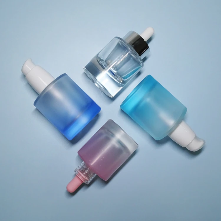 Luxury matte clear black glass frosted bottle skincare liquid lotion pump glass bottles cosmetic packaging with spray pump