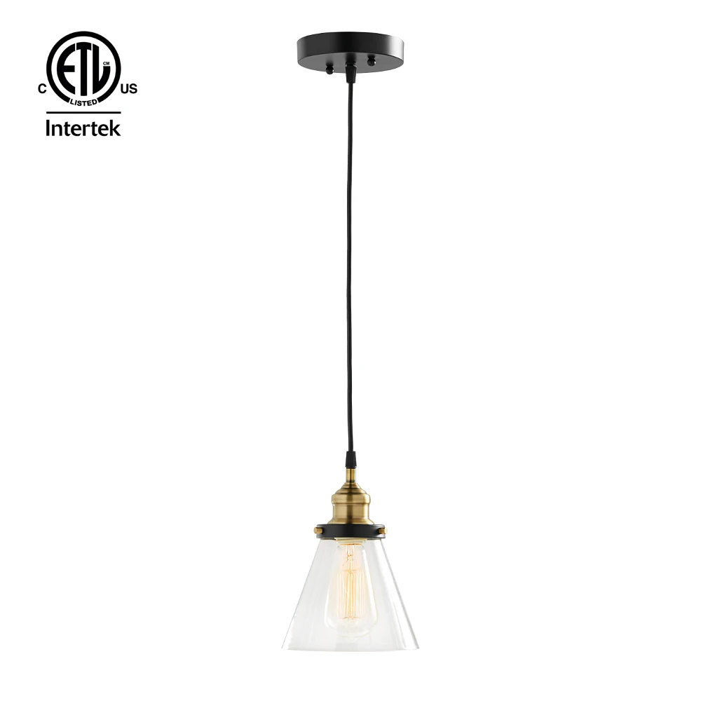 Manufacturer Supply Chandlers Lights Cone Pendant Glass Modern 1-light Black and Gold Lighting and Circuitry Design Kitchen 80