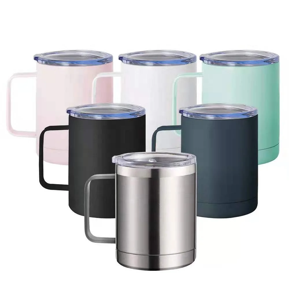 350ml New office mug 12oz double stainless steel thermos cup plastic-sprayed vacuum handle coffee cup