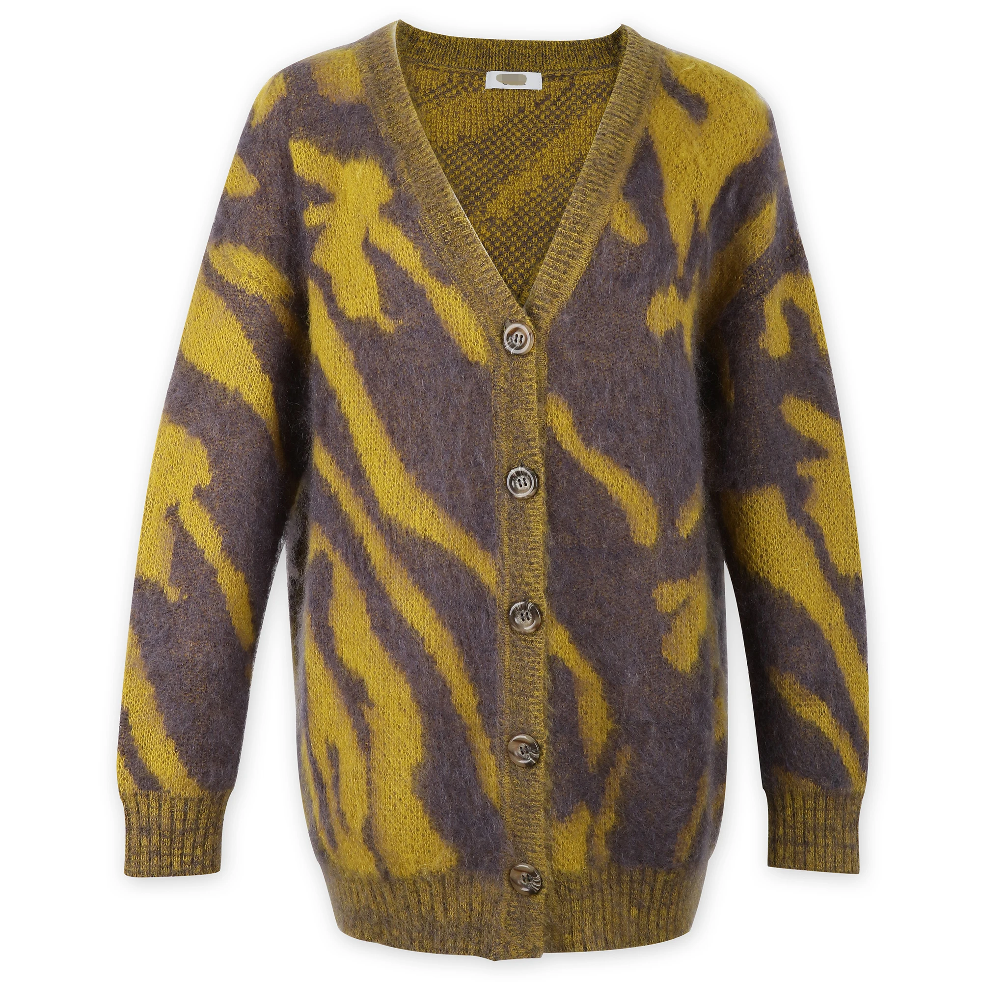 Женский трикотажный свитер из мохера, жаккардовый вязаный свитер с начесом для женщин, вязаный кардиган с леопардовым принтом, вязаная одежда