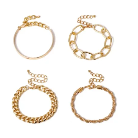 4Pcs/Set Hip Hop Chunky Thick Bracelets Bangles Punk Metal Twisted Rope Chain Bracelet Jewelry